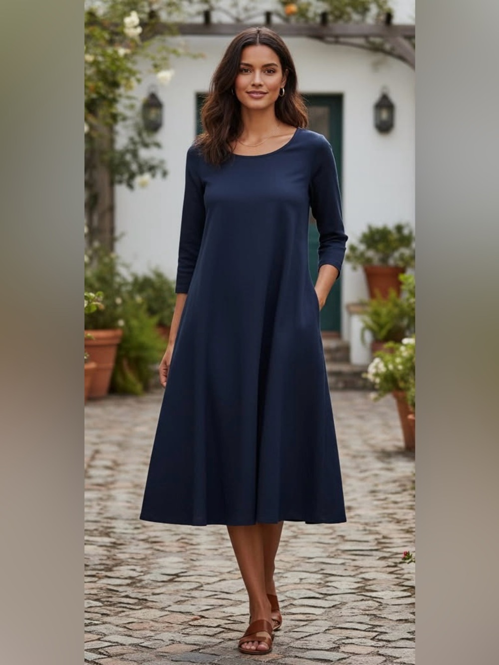 NWT 1901 Nordstrom Classic Navy 1/4 Sleeve MIDI Dress Lace up back SIZE XL